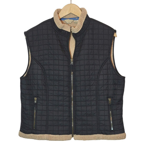 Tsunami Black Quilted Sherpa Vest Zip Front Casual Cozy Outdoor Fall Layering L - Picture 13 of 13
